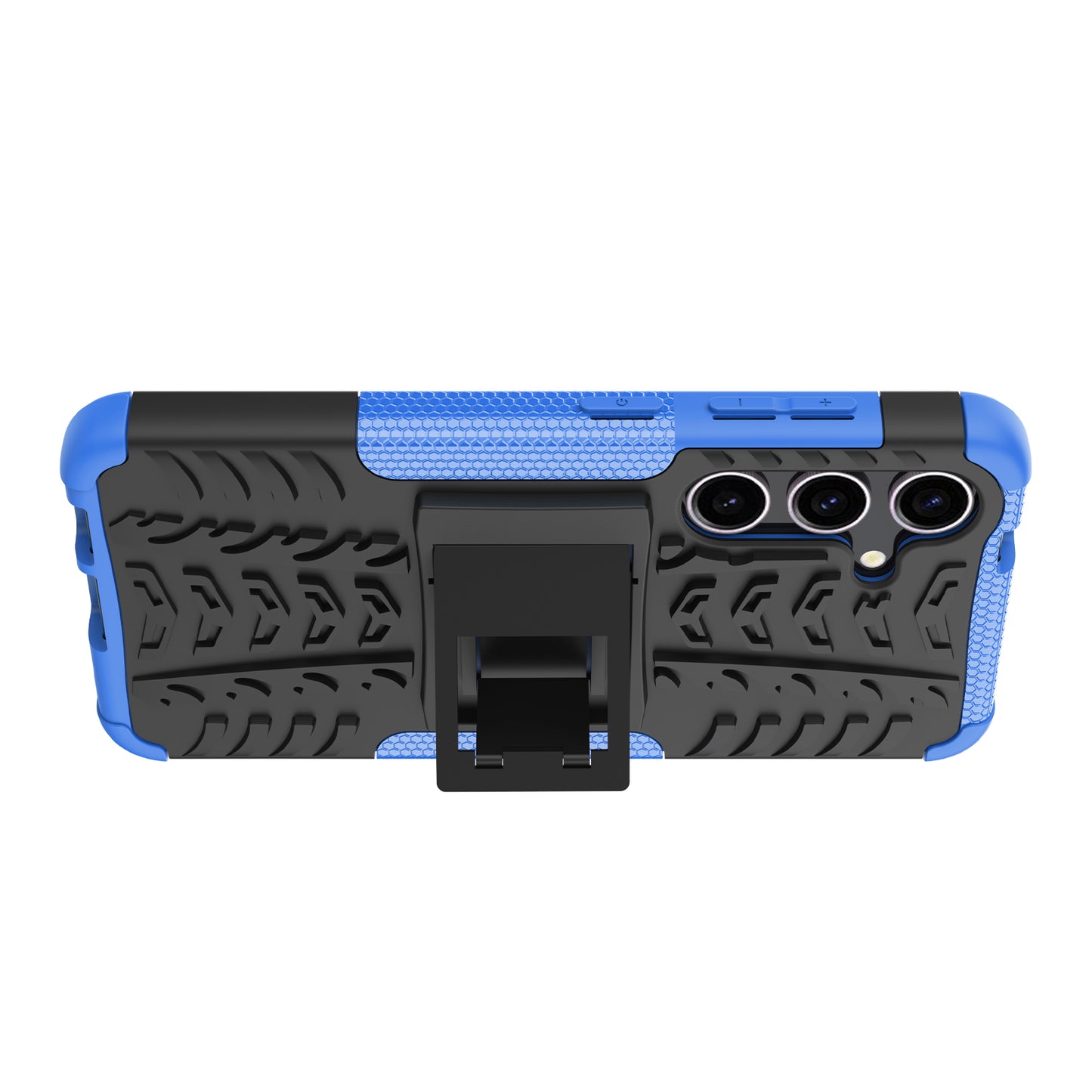 For Samsung Galaxy S24+ PC+TPU Phone Cover Tyre Pattern Phone Case with Kickstand - Blue