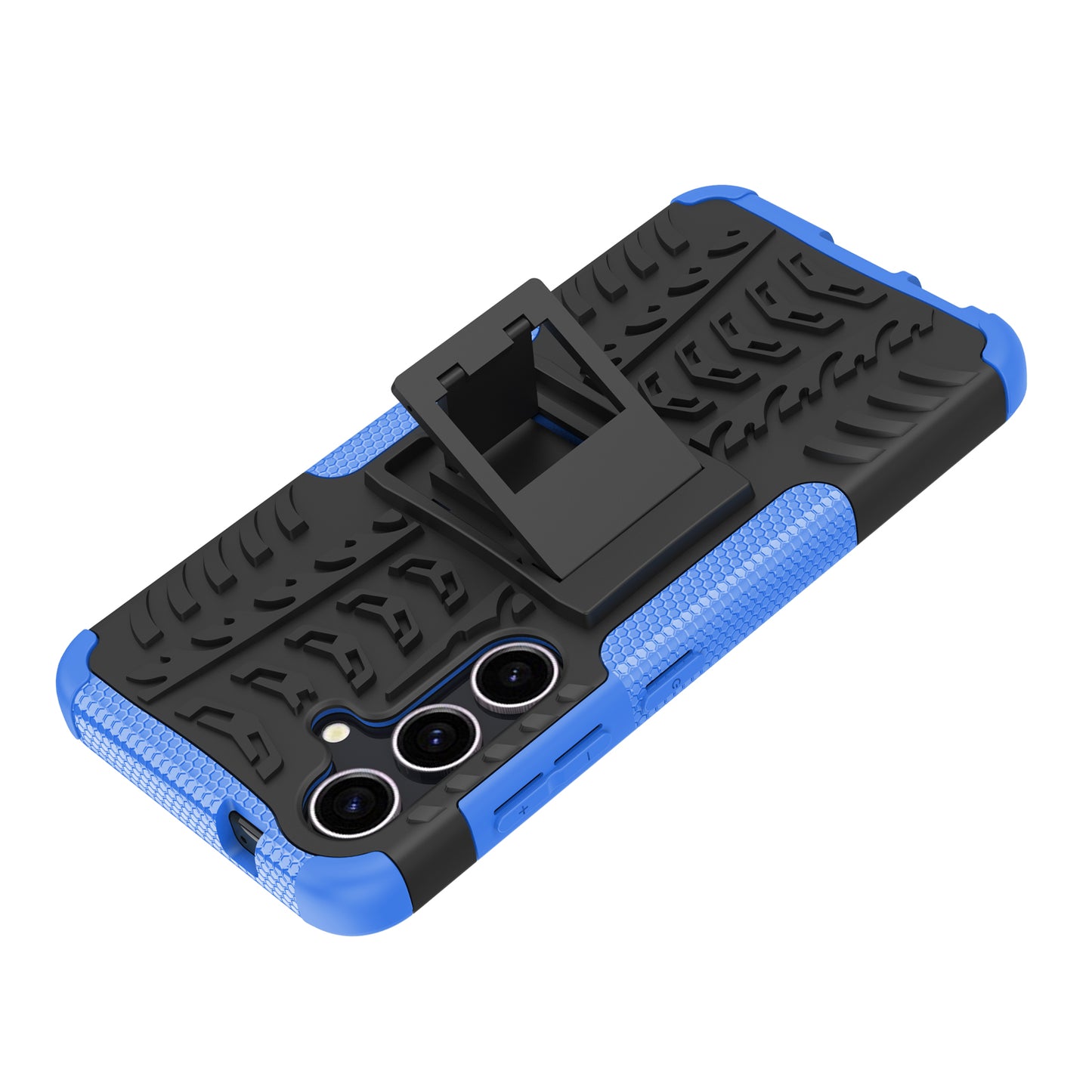 For Samsung Galaxy S24+ PC+TPU Phone Cover Tyre Pattern Phone Case with Kickstand - Blue