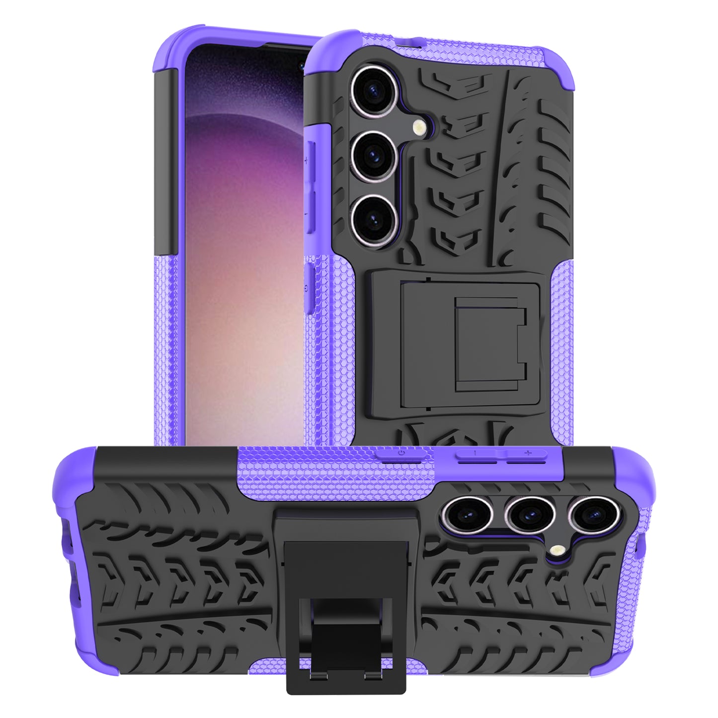 For Samsung Galaxy S24+ PC+TPU Phone Cover Tyre Pattern Phone Case with Kickstand - Purple
