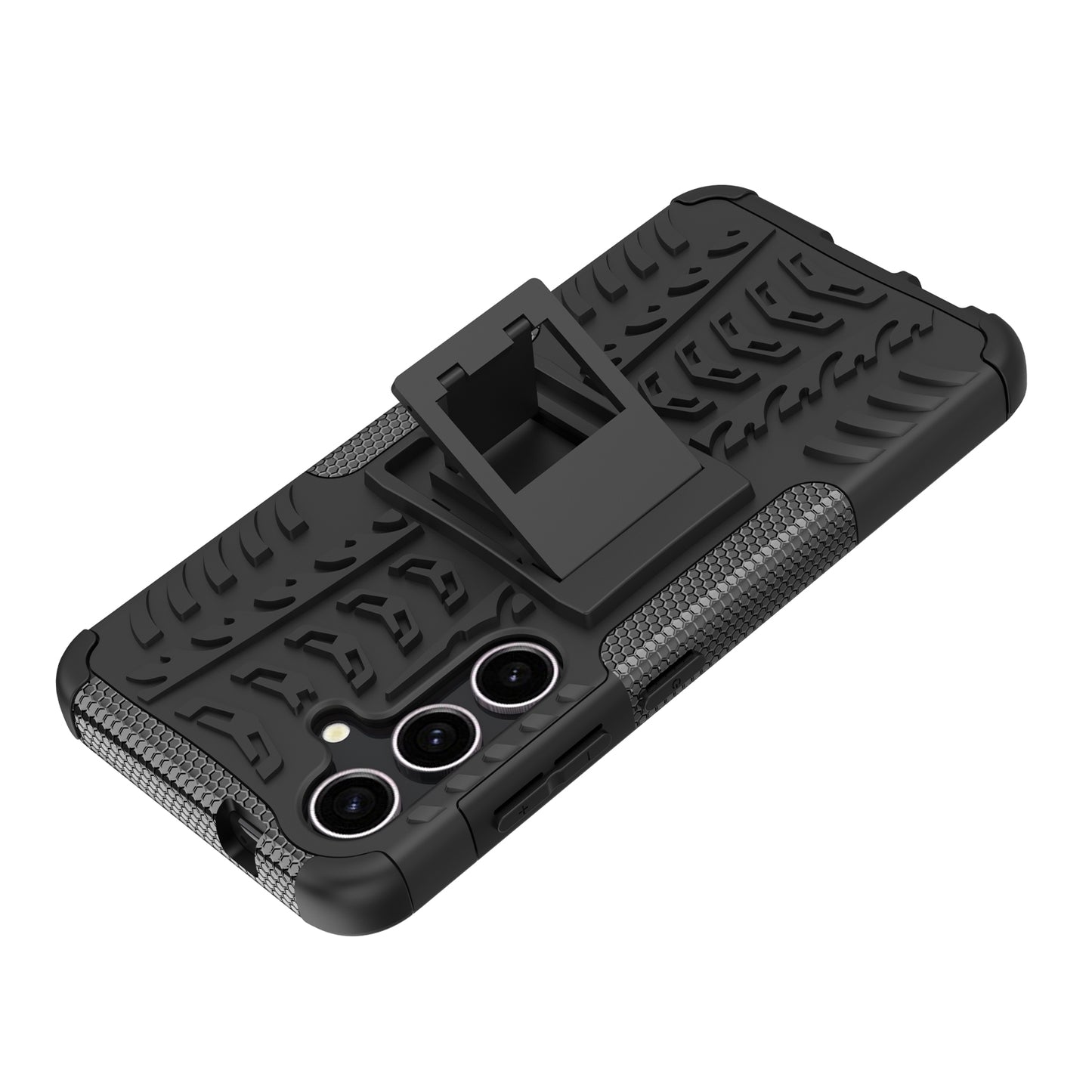 For Samsung Galaxy S24+ PC+TPU Phone Cover Tyre Pattern Phone Case with Kickstand - Black