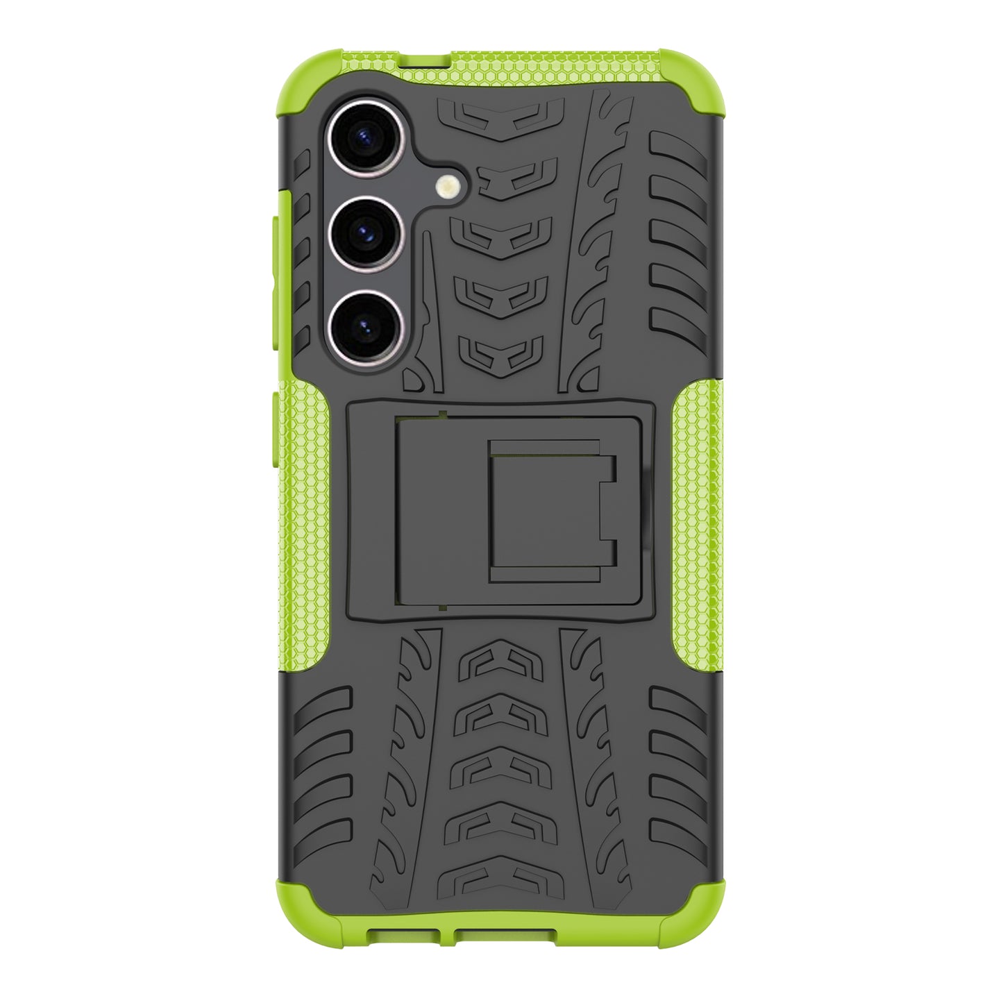 For Samsung Galaxy S24+ PC+TPU Phone Cover Tyre Pattern Phone Case with Kickstand - Green