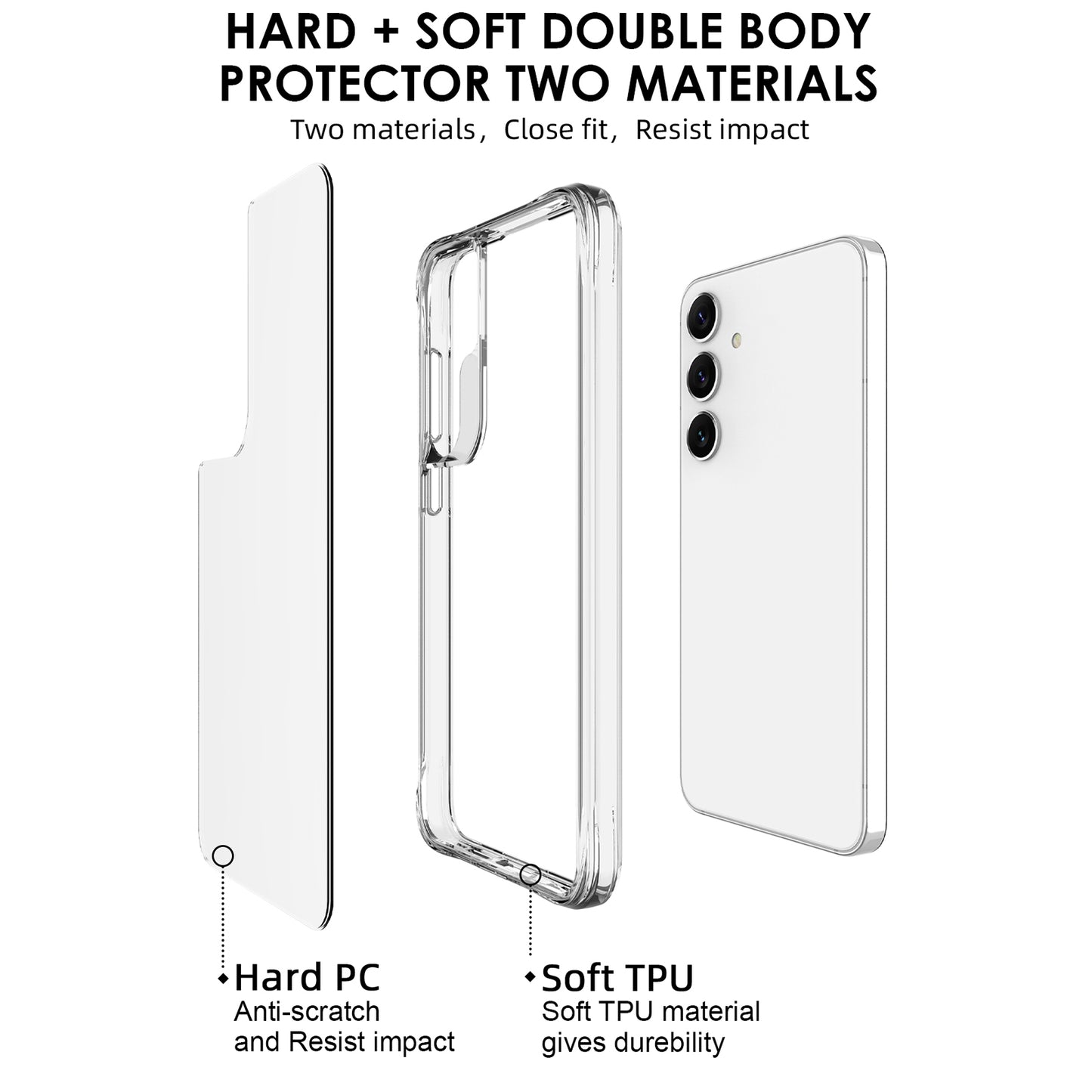 For Samsung Galaxy S24 Clear Case Shockproof Hard PC + Soft TPU Phone Cover
