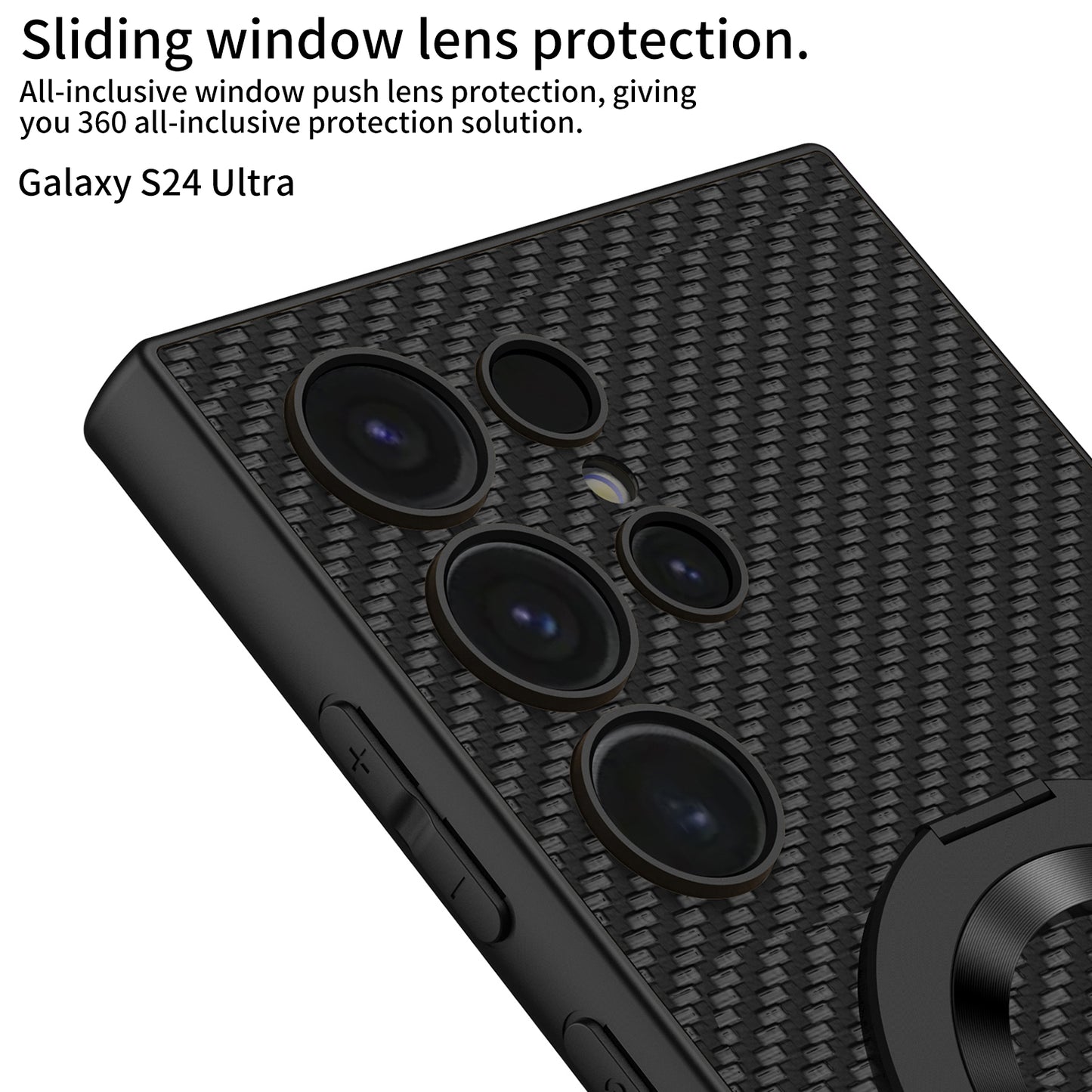 GKK For Samsung Galaxy S24 Ultra Magnetic Phone Case with Rotary Ring Kickstand - Carbon Fiber Texture