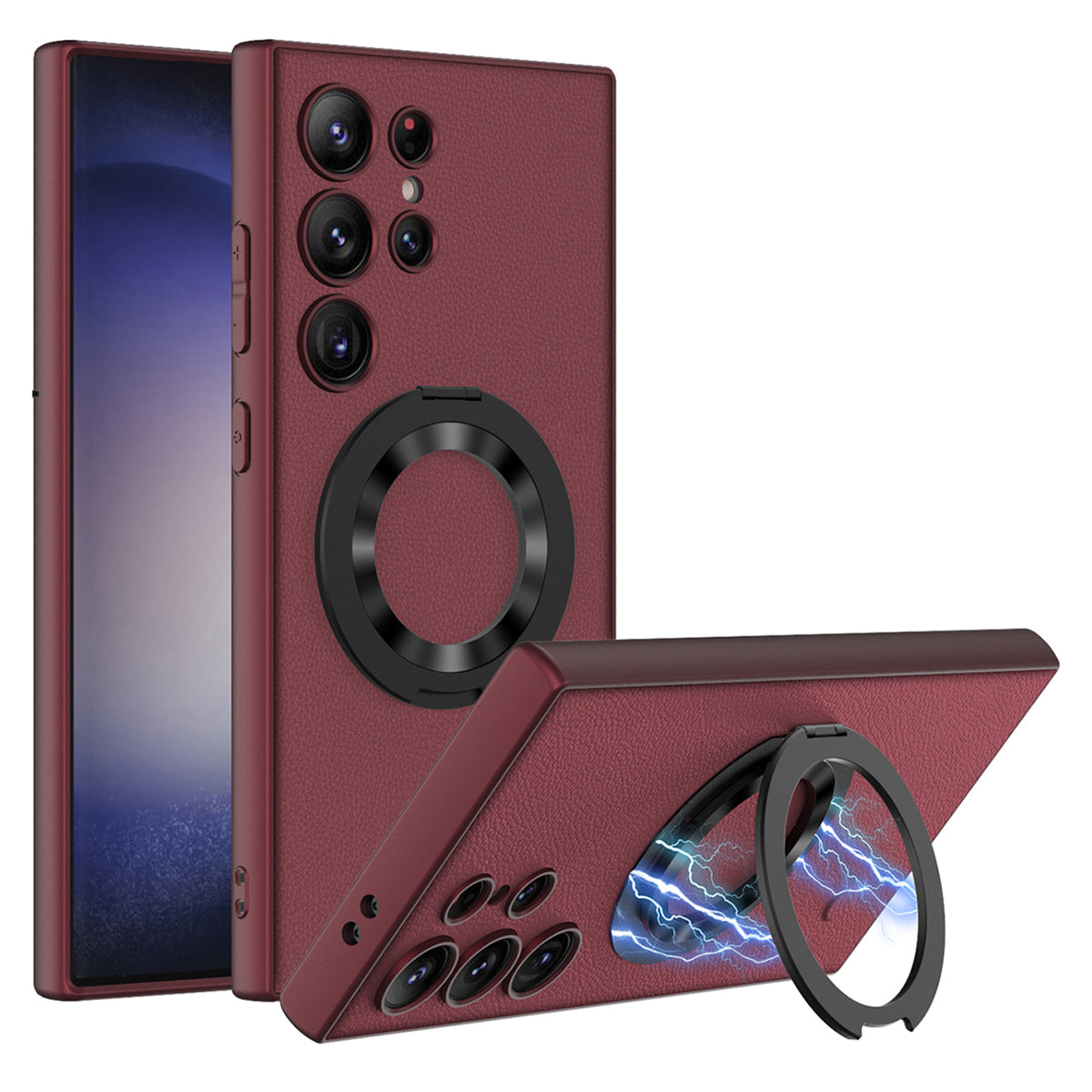 GKK For Samsung Galaxy S24 Ultra Magnetic Phone Case with Rotary Ring Kickstand - Red