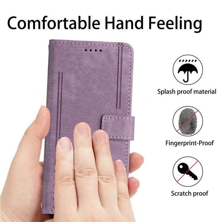For Samsung Galaxy A35 5G Line Skin-Feel Phone Case Folio PU Leather Cover Wallet - Purple