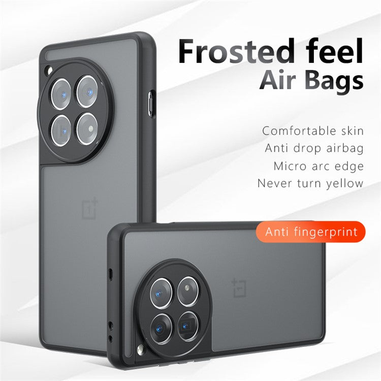 For OnePlus 12 5G Matte Phone Case Skin-touch TPU+PC 2-in-1 Cover - Transparent Black