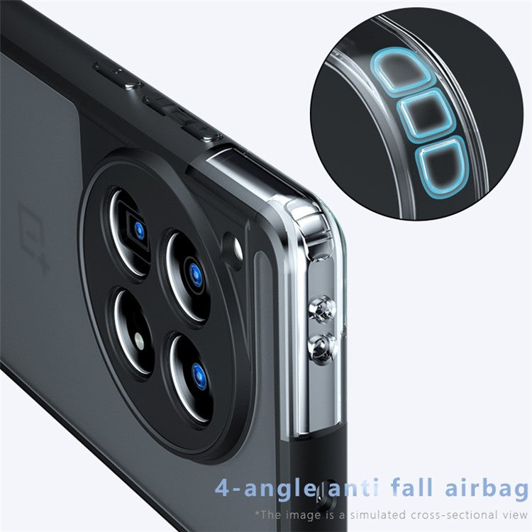 For OnePlus 12 5G Matte Phone Case Skin-touch TPU+PC 2-in-1 Cover - Transparent Black