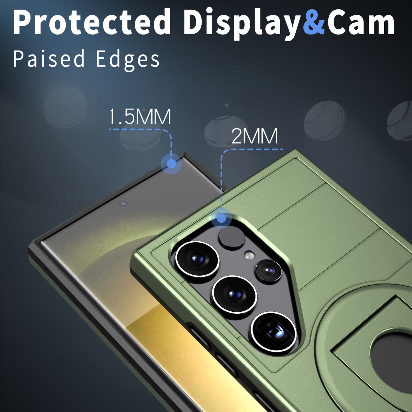 For Samsung Galaxy S24 Ultra Cell Phone Case PC+TPU Slide Lens Window Cover Compatible with MagSafe - Green