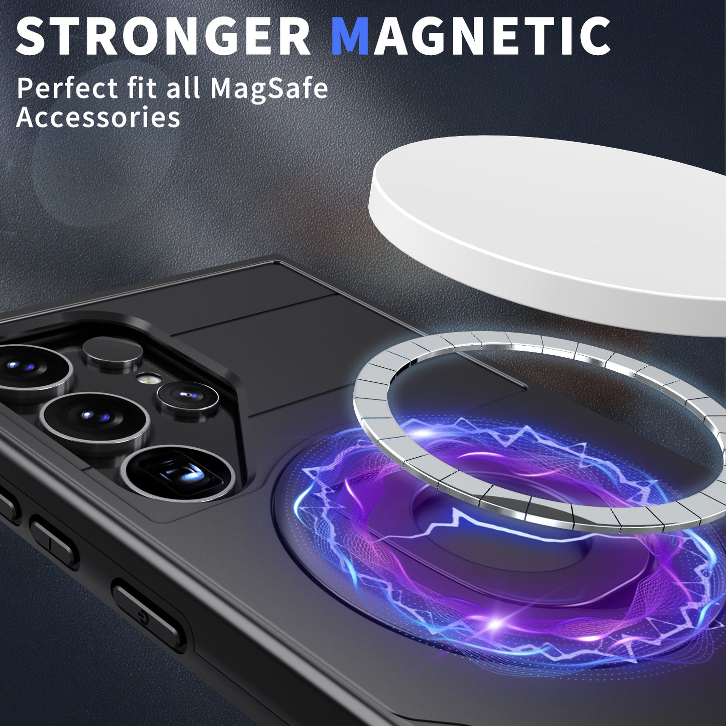 For Samsung Galaxy S24 Ultra Cell Phone Case PC+TPU Slide Lens Window Cover Compatible with MagSafe - Black