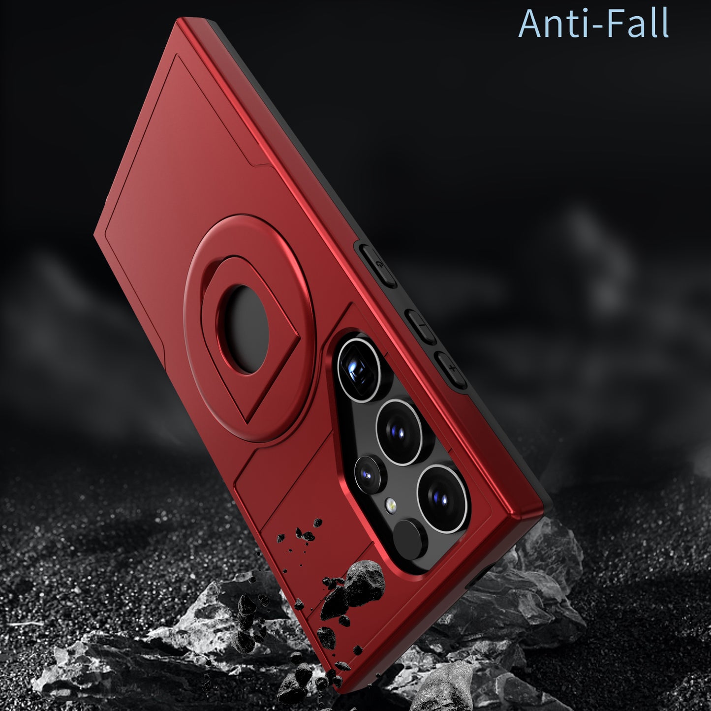 For Samsung Galaxy S24 Ultra Cell Phone Case PC+TPU Slide Lens Window Cover Compatible with MagSafe - Red