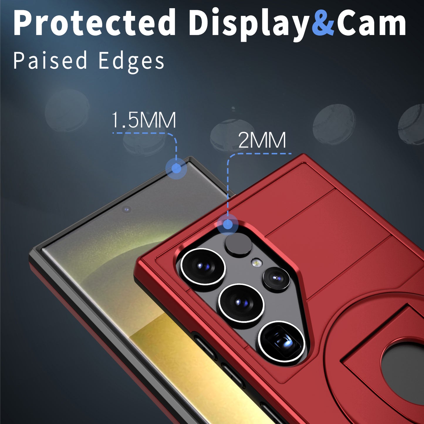 For Samsung Galaxy S24 Ultra Cell Phone Case PC+TPU Slide Lens Window Cover Compatible with MagSafe - Red