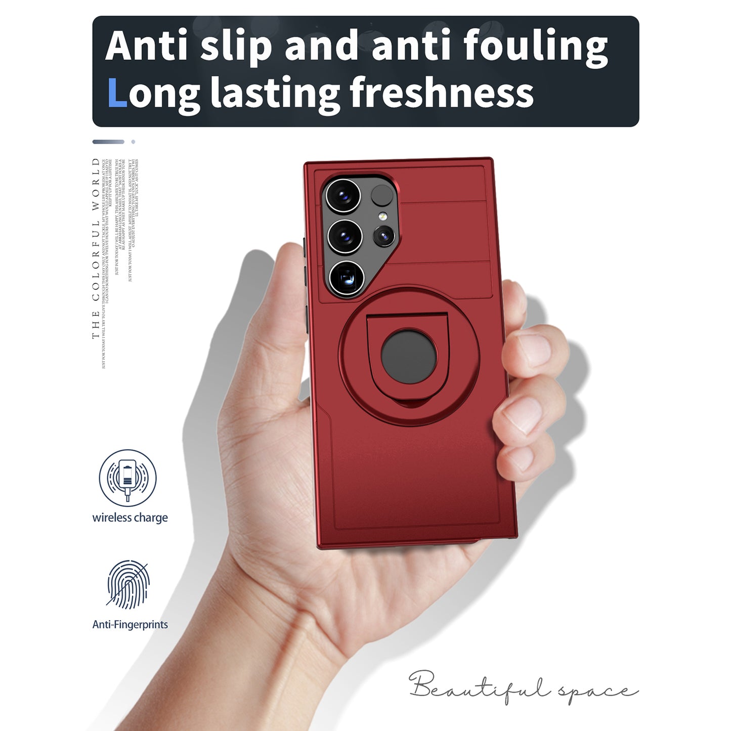 For Samsung Galaxy S24 Ultra Cell Phone Case PC+TPU Slide Lens Window Cover Compatible with MagSafe - Red