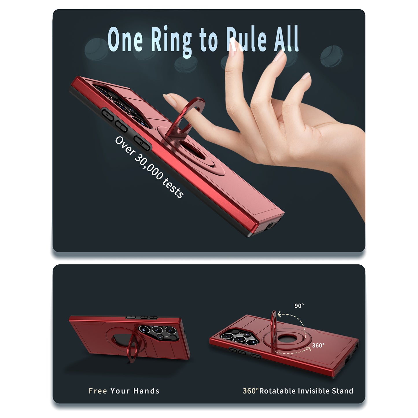 For Samsung Galaxy S24 Ultra Cell Phone Case PC+TPU Slide Lens Window Cover Compatible with MagSafe - Red