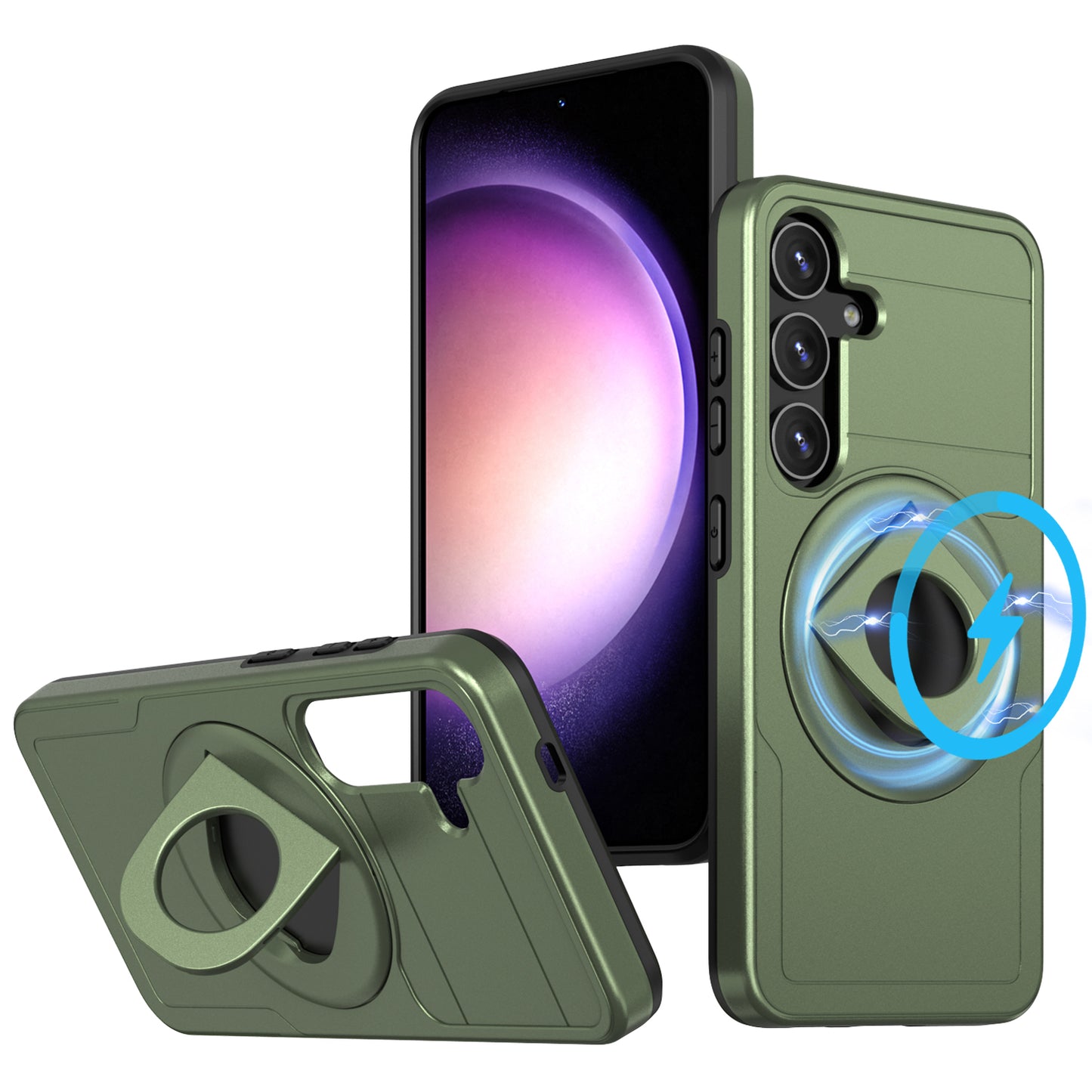 For Samsung Galaxy S24 Case Magnetic Slide Lens Protection PC+TPU Cell Phone Cover - Green