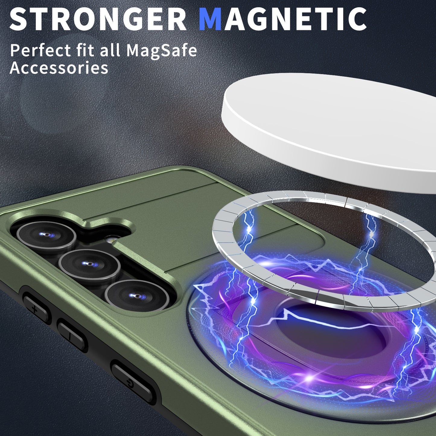 For Samsung Galaxy S24 Case Magnetic Slide Lens Protection PC+TPU Cell Phone Cover - Green