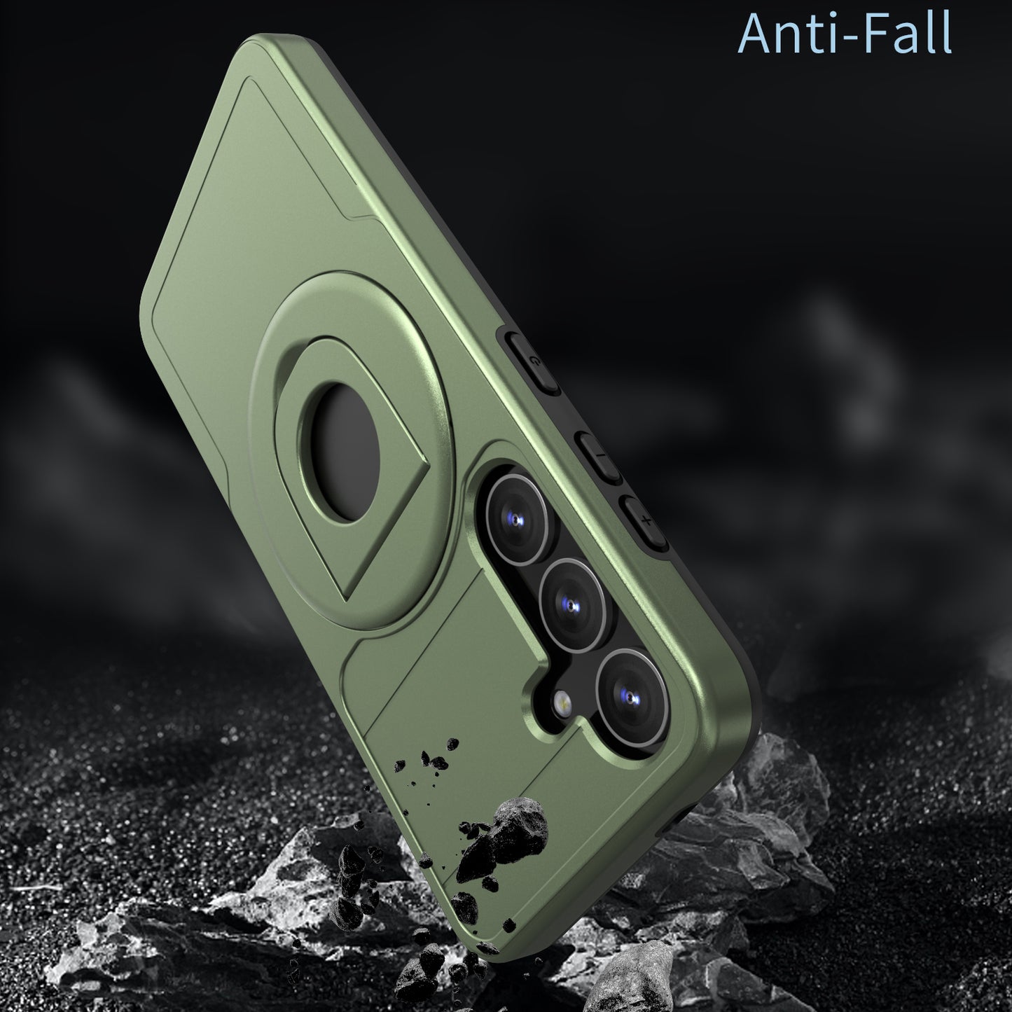 For Samsung Galaxy S24 Case Magnetic Slide Lens Protection PC+TPU Cell Phone Cover - Green