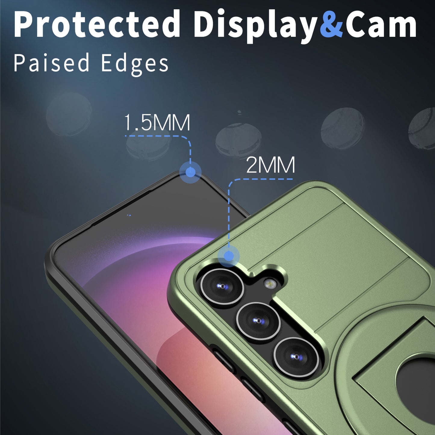 For Samsung Galaxy S24 Case Magnetic Slide Lens Protection PC+TPU Cell Phone Cover - Green