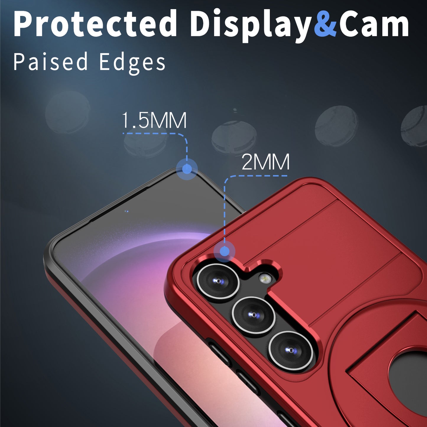 For Samsung Galaxy S24 Case Magnetic Slide Lens Protection PC+TPU Cell Phone Cover - Red