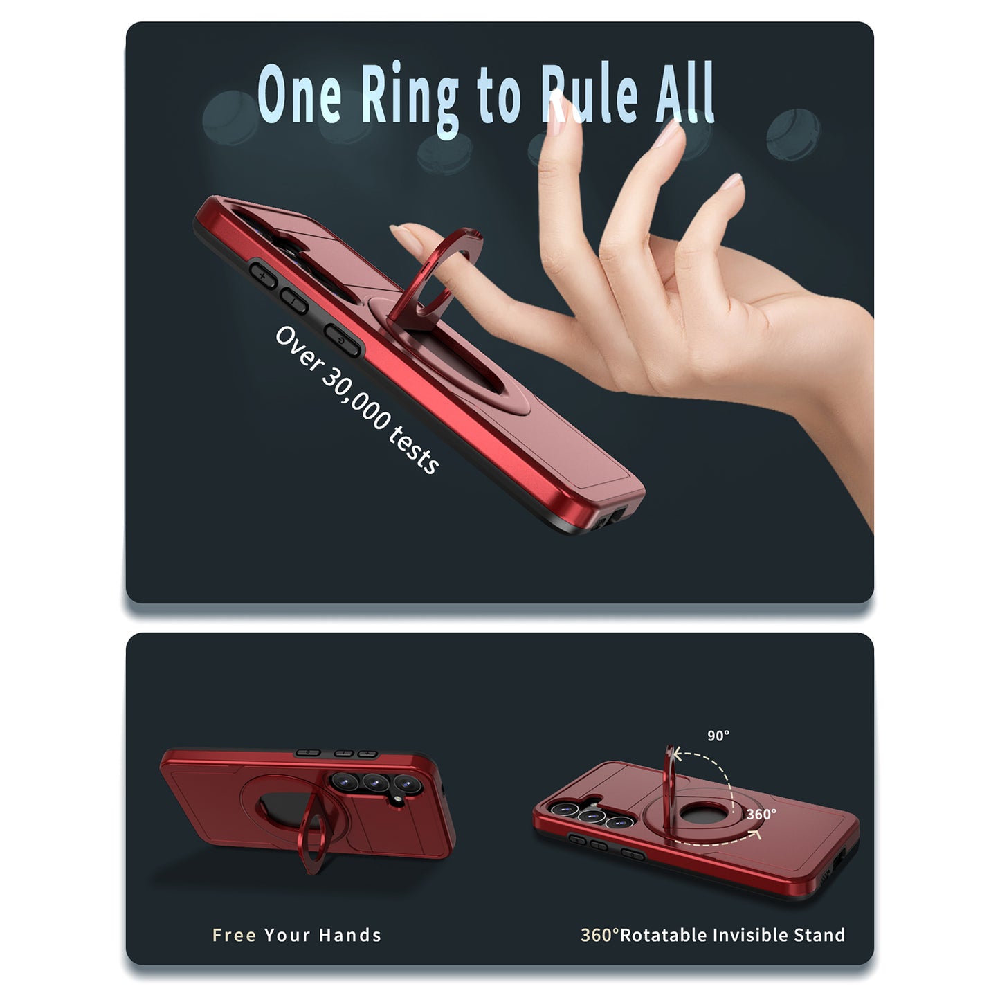 For Samsung Galaxy S24 Case Magnetic Slide Lens Protection PC+TPU Cell Phone Cover - Red