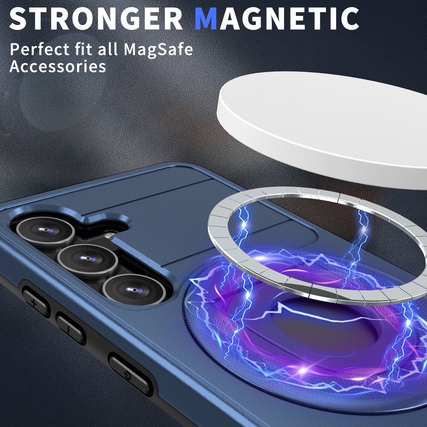 For Samsung Galaxy S24 Case Magnetic Slide Lens Protection PC+TPU Cell Phone Cover - Sapphire