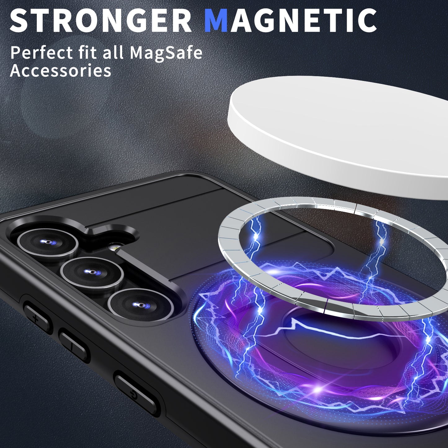 For Samsung Galaxy S24+ Case PC+TPU Slide Camera Protection Phone Cover Compatible with MagSafe - Black