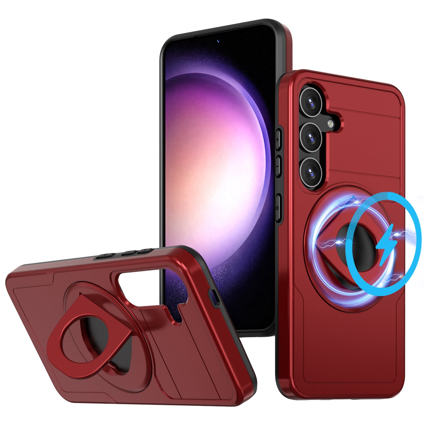 For Samsung Galaxy S24+ Case PC+TPU Slide Camera Protection Phone Cover Compatible with MagSafe - Red