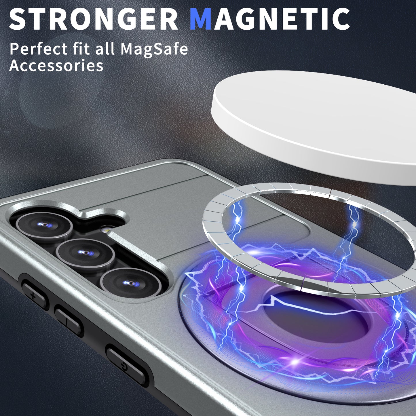 For Samsung Galaxy S24+ Case PC+TPU Slide Camera Protection Phone Cover Compatible with MagSafe - Grey