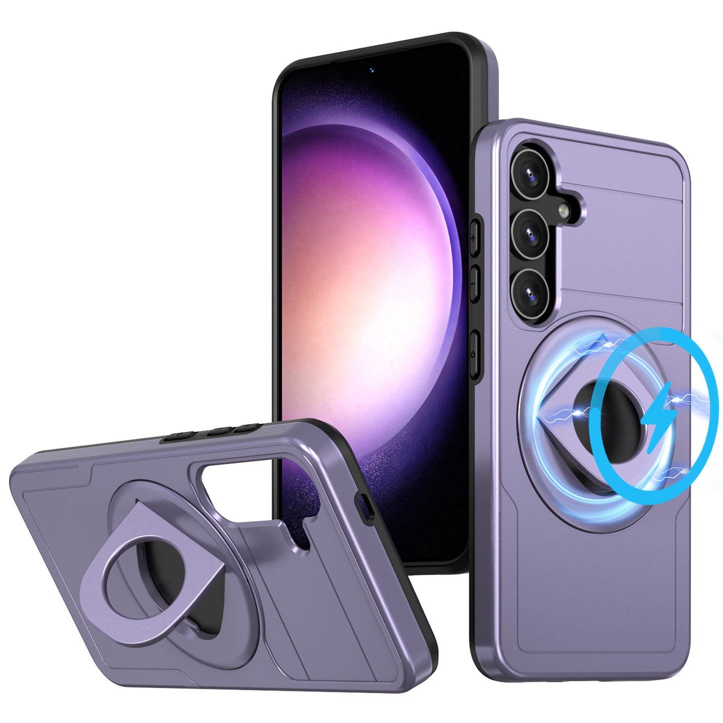 For Samsung Galaxy S24+ Case PC+TPU Slide Camera Protection Phone Cover Compatible with MagSafe - Purple