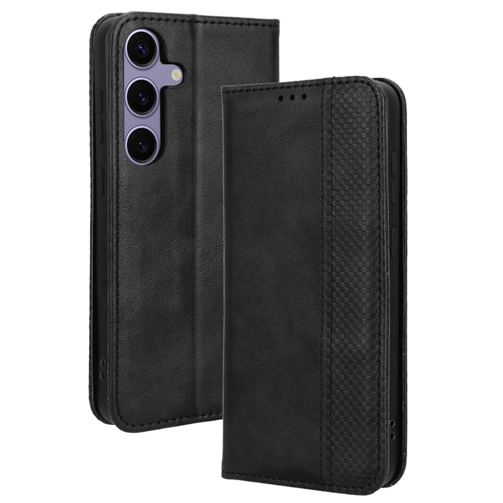 For Samsung Galaxy S24+ Wallet Phone Case Retro Texture Leather Cover - Black