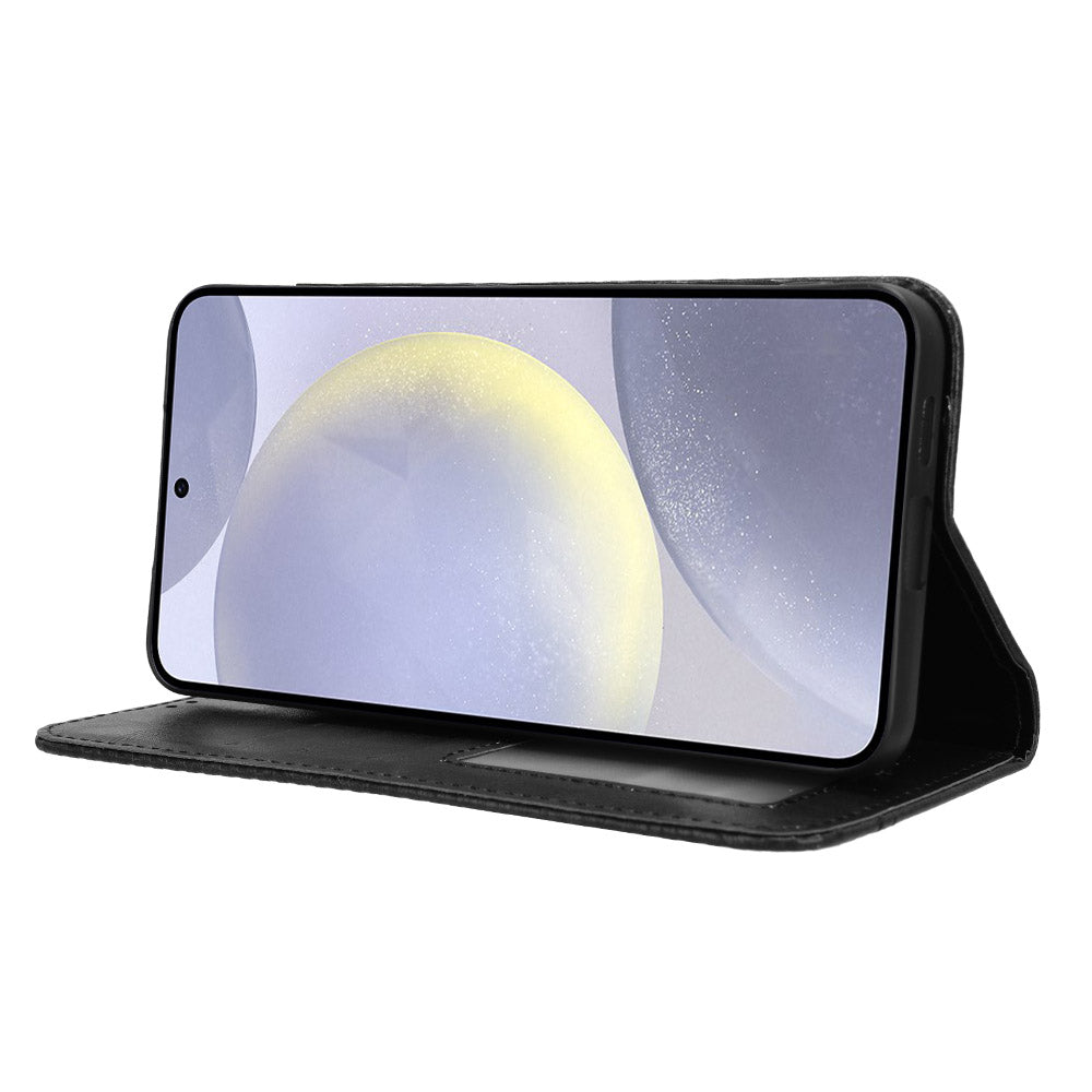 For Samsung Galaxy S24+ Wallet Phone Case Retro Texture Leather Cover - Black