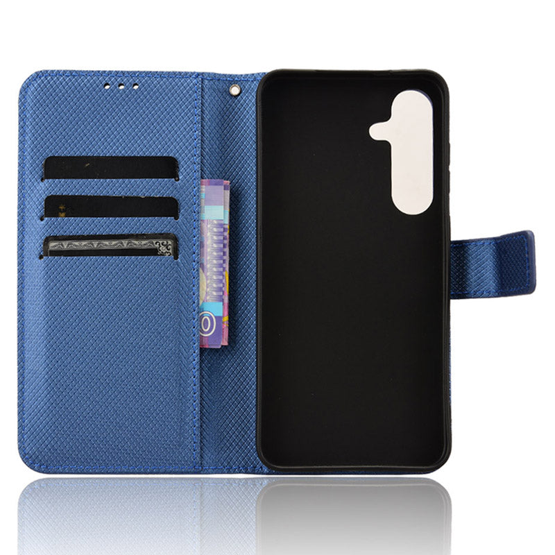 For Samsung Galaxy S24+ Walelt Leather Case Phone Stand Diamond Texture - Blue