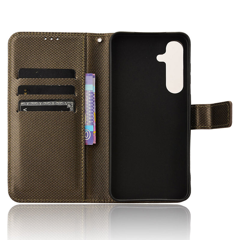 For Samsung Galaxy S24+ Walelt Leather Case Phone Stand Diamond Texture - Brown