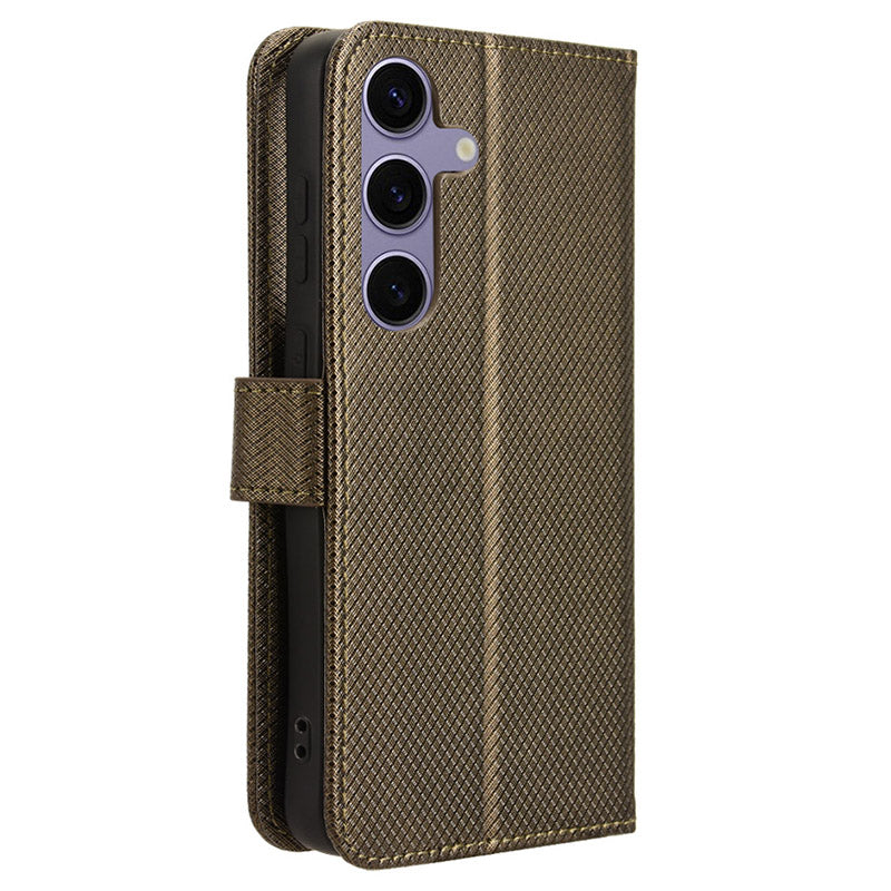 For Samsung Galaxy S24+ Walelt Leather Case Phone Stand Diamond Texture - Brown