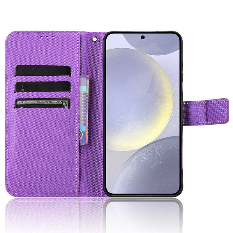For Samsung Galaxy S24+ Walelt Leather Case Phone Stand Diamond Texture - Purple
