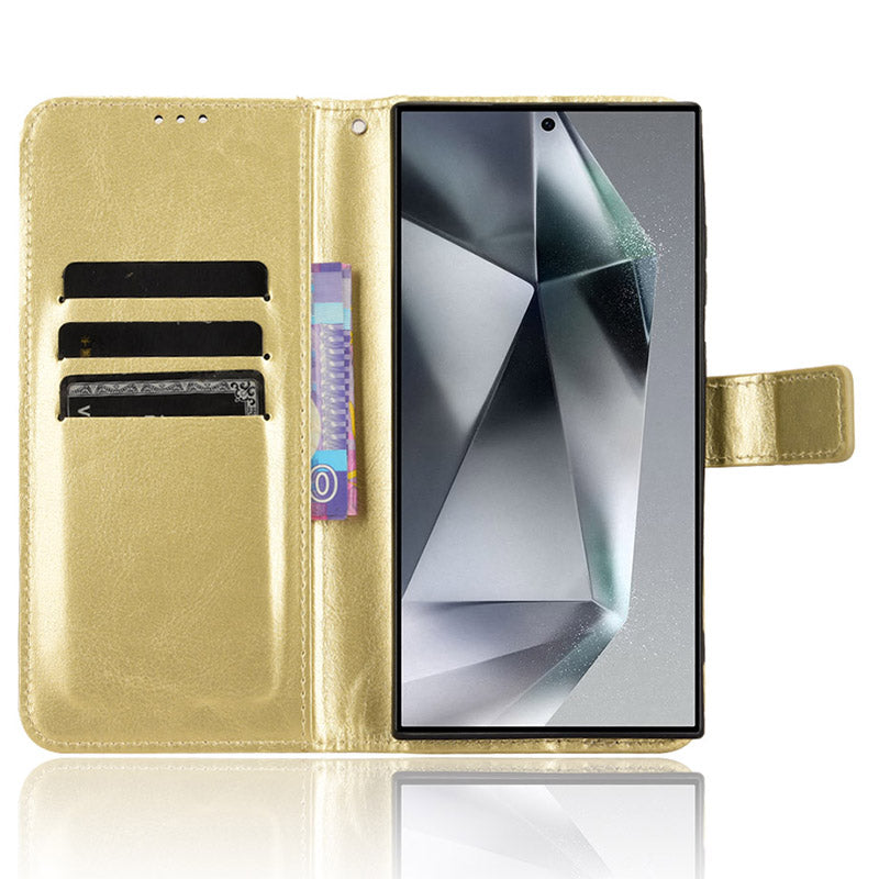 For Samsung Galaxy S24 Ultra Phone Leather Case Protective Cover with Wallet Stand - Gold