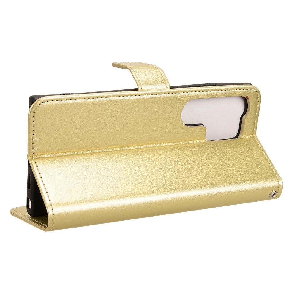 For Samsung Galaxy S24 Ultra Phone Leather Case Protective Cover with Wallet Stand - Gold