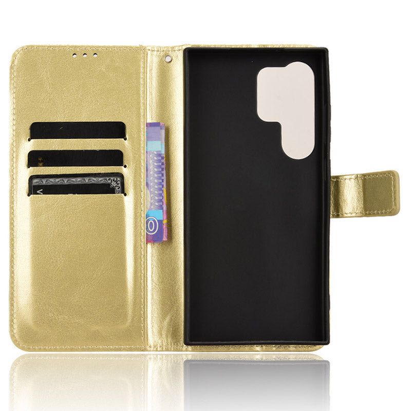 For Samsung Galaxy S24 Ultra Phone Leather Case Protective Cover with Wallet Stand - Gold