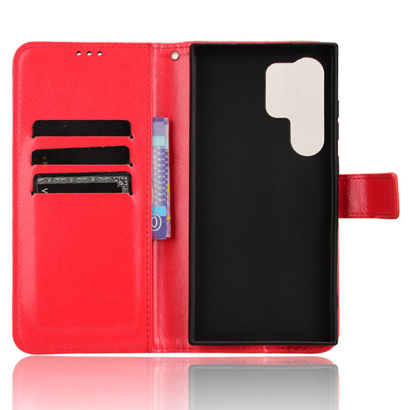 For Samsung Galaxy S24 Ultra Phone Leather Case Protective Cover with Wallet Stand - Red