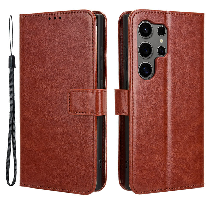 For Samsung Galaxy S24 Ultra Phone Leather Case Protective Cover with Wallet Stand - Brown