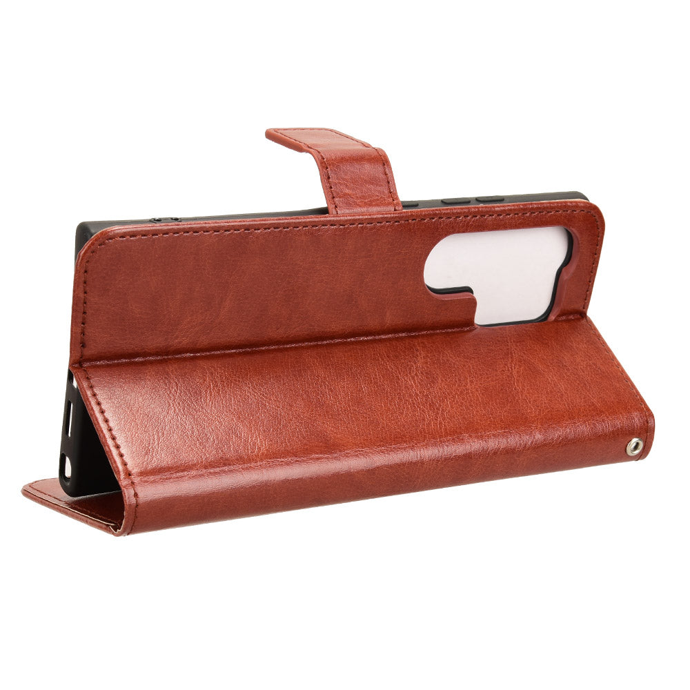For Samsung Galaxy S24 Ultra Phone Leather Case Protective Cover with Wallet Stand - Brown