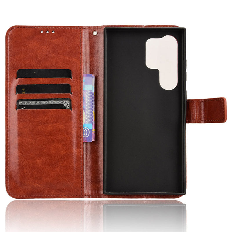 For Samsung Galaxy S24 Ultra Phone Leather Case Protective Cover with Wallet Stand - Brown