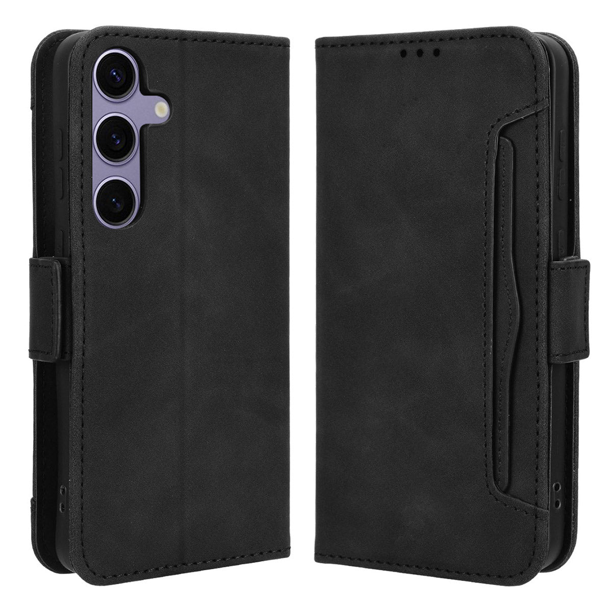 For Samsung Galaxy S24+ Multiple Card Slots Leather Case with Wallet Stand - Black