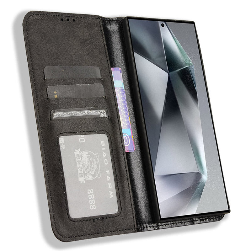 For Samsung Galaxy S24 Ultra PU Leather Case Flip Phone Wallet Cover - Black