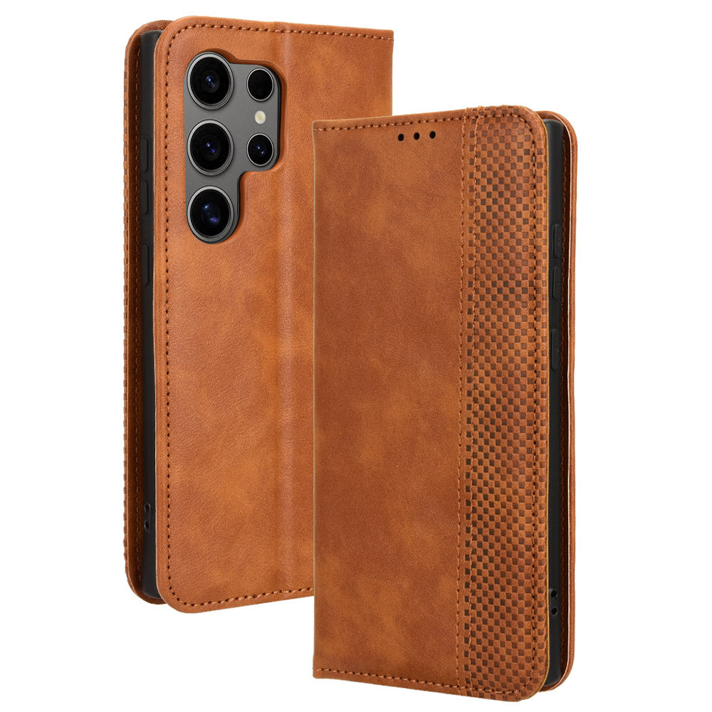 For Samsung Galaxy S24 Ultra PU Leather Case Flip Phone Wallet Cover - Brown