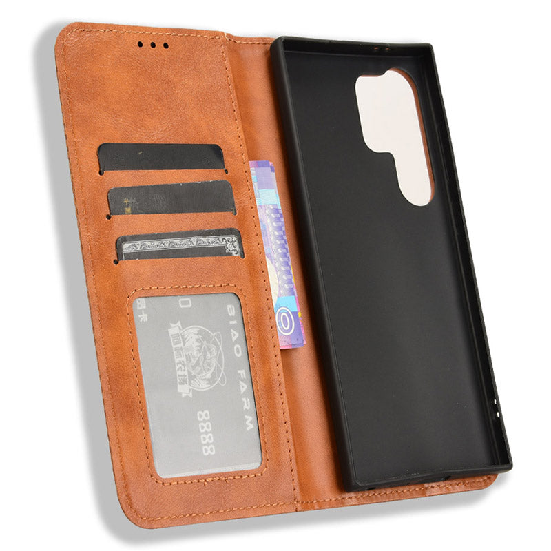 For Samsung Galaxy S24 Ultra PU Leather Case Flip Phone Wallet Cover - Brown