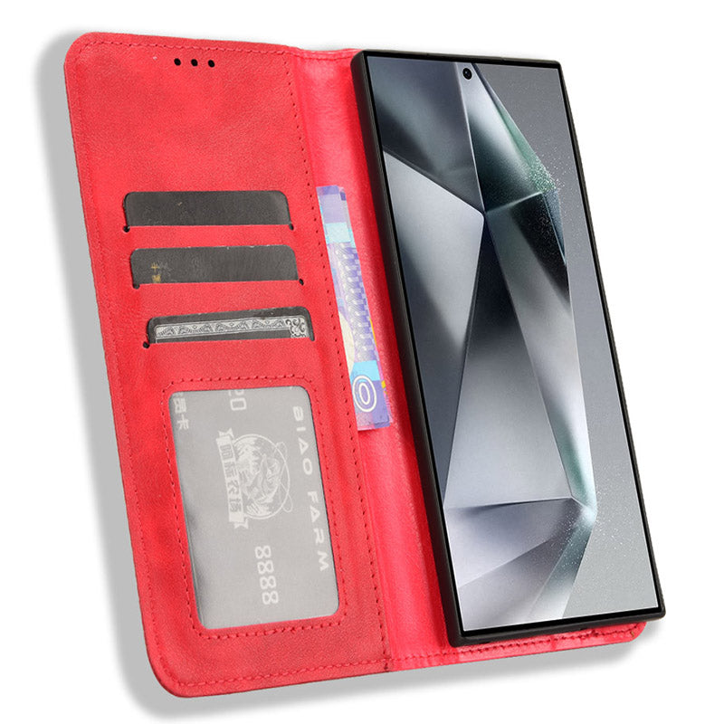 For Samsung Galaxy S24 Ultra PU Leather Case Flip Phone Wallet Cover - Red