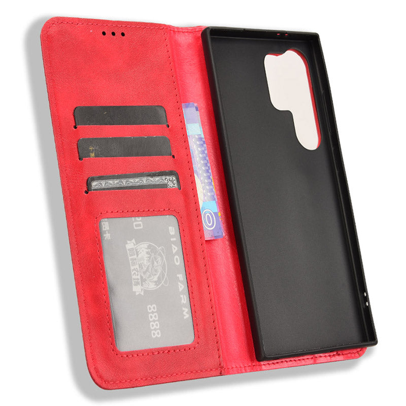 For Samsung Galaxy S24 Ultra PU Leather Case Flip Phone Wallet Cover - Red