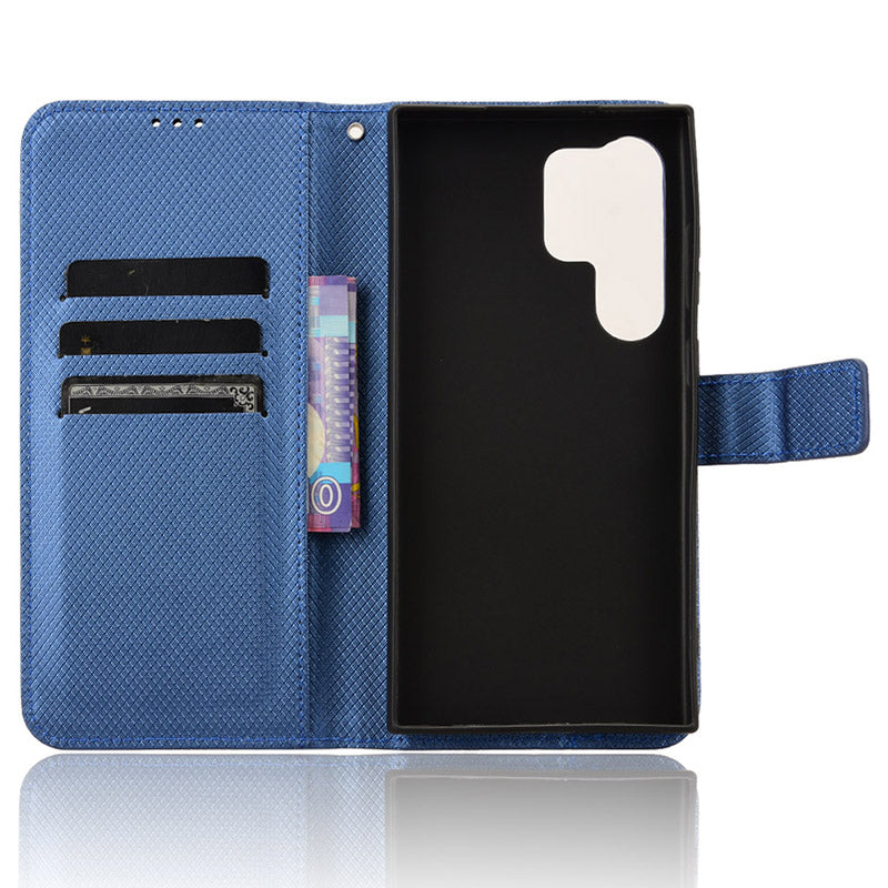 For Samsung Galaxy S24 Ultra Phone Case Wallet Leather Cover Diamond Texture - Blue