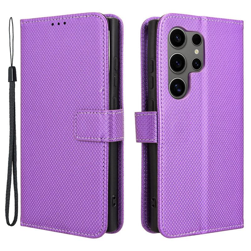 For Samsung Galaxy S24 Ultra Phone Case Wallet Leather Cover Diamond Texture - Purple