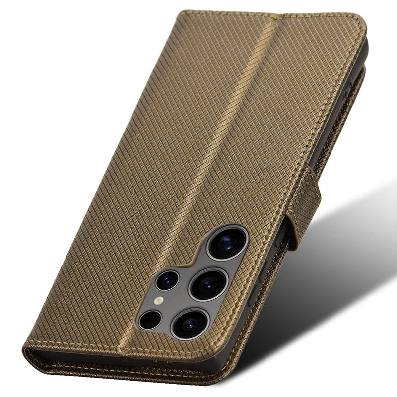 For Samsung Galaxy S24 Ultra Phone Case Wallet Leather Cover Diamond Texture - Brown